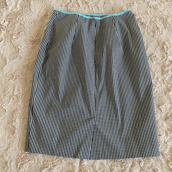 Barami Womens 0 Checkered Black White Pencil Skirt w Blue Trim/Lining - Picture 2 of 8